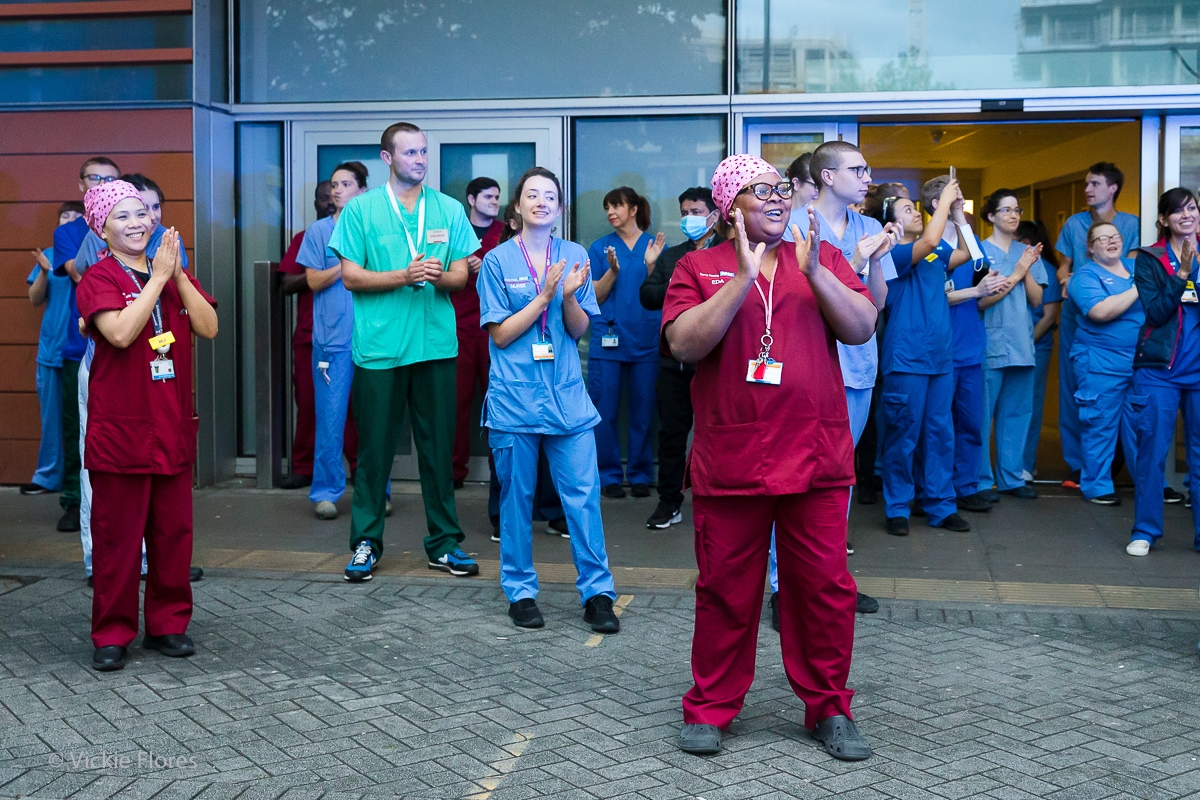 Medical staff clapping outside the Royal London Hospital